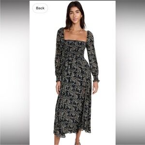 O.P.T. Black Floral Smocked Midi Dress